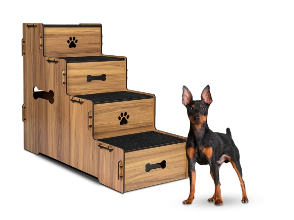 Escada Pet Mdf Com 4 Degraus 70cm Altura cor Madeira